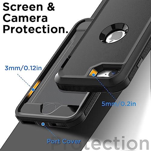 AICase for iPhone SE Case 3rd & 2nd Generation, for iPhone SE 2022/2020 Built-in Screen Protector Heavy Duty Protective Shockproof 3-Layer Full Body Rugged Phone Cover, Black