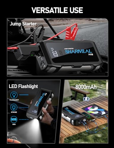 Sharmeal Jump Starter 6000A, 12V Car Battery Jump Starter (Up to All Gas or 10.0L Diesel Engine), Battery Booster with 3 Modes Flashlight and Jumper Cable