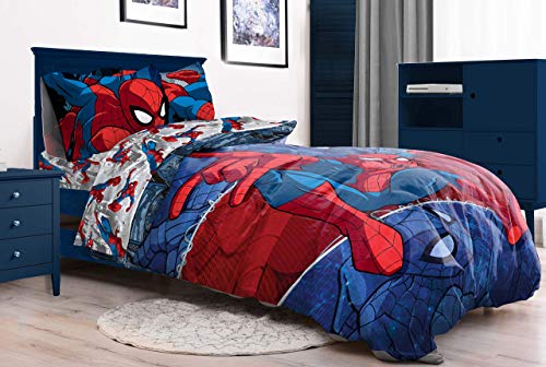 Marvel Spiderman Twin Comforter Set 4 Piece Kids Bedding for Boys, Multi | Bed in a Bag, Comforter Sheets Pillowcase, Official Product, Soft Microfiber, Machine Washable, Easy Care, Boys Gift