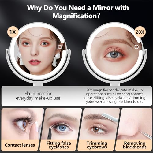 MIYADIVA Makeup Mirror with Lights,20X Magnifying Mirror with Light an ...