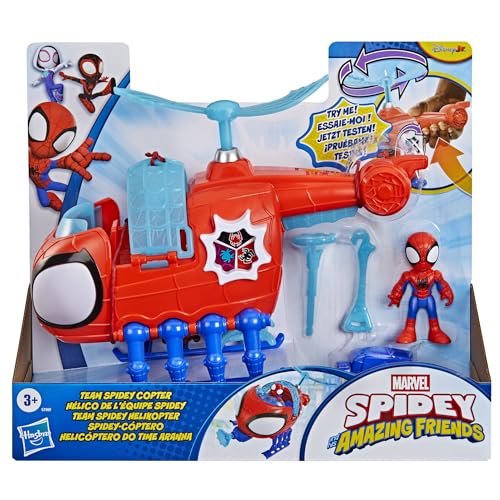 SPIDEY AND HIS AMAZING FRIENDS Marvel Team Spidey Copter, 3-Inch (7.6 CM) Action Figure & Toy Vehicle with Projectile, Super Hero Toys, Ages 3+