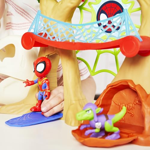 Marvel Spidey and His Amazing Friends Dino-Webs Treehouse Playset, Spider-Man & Goblin Raptor 4-Inch-Scale Action Figure Set, Ages 3 & Up