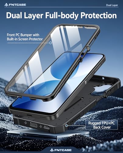 FNTCASE for Galaxy A17-5G Phone Case: for Samsung Galaxy A17 with [Built-in Screen Protector & Kickstand] [Military-Grade Drop Protection] Heavy Duty Protective Shockproof TPU Cell Phone Cover (Black)