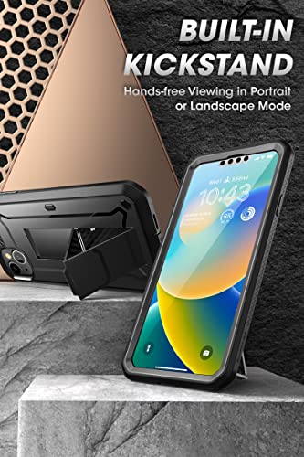 SUPCASE for iPhone 14 Case with Stand & Belt-Clip (Unicorn Beetle Pro), [Built-in Screen Protector] [Military-Grade Drop Protection] Heavy Duty Rugged Phone Case for iPhone 14 / iPhone 13, Black