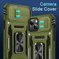 DEERLAMN Case for iPhone 15 with Slide Camera Cover + Screen Protector (2 Packs), Rotated Ring Kickstand Military Grade Shockproof Protective Cover-Olive Green