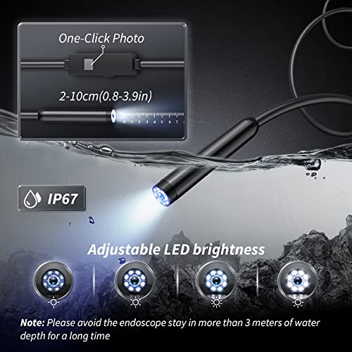 Endoscope Camera with Light, 1920P HD Bore Scope Borescope with 8 Lights, Waterproof 16.4FT Semi-Rigid Cord for Pipe Inspection, Industrial Endoscope for Phones(Black)