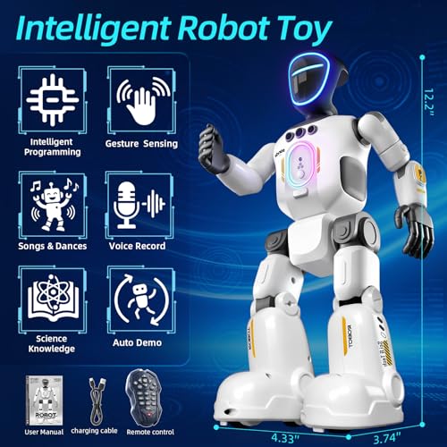 Robot Toy for Kids, Voice Recording&Playback Remote Control Robot, LED Faces Interactive Kids Toy with Gesture Sensing, Music Walking Dancing Birthday Gift for 4 5 6 7 8 9 10 11 12 Year Old Boys Girls