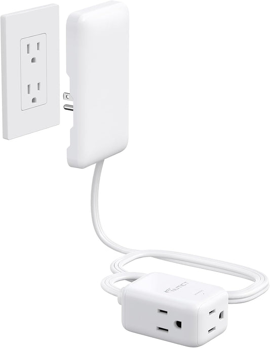 Flat Extension Cord with 3 Outlets, 3FT Short Extension Cord Flat Wall Plug & Ultra-Thin Outlet Cover, 900J Surge Protection, 13A/1625W, ETL Listed, White Outlet Extender for Kitchen Bathroom