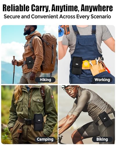 PiTau Holster for Samsung Galaxy Ultra S26 S25 S24 S23 S22 5G, Google Pixel Pro 7 8 9, Nylon Cell Phone Belt Holder Case with Clip, Pouch Fits Protective Cover, Extra Large, Black