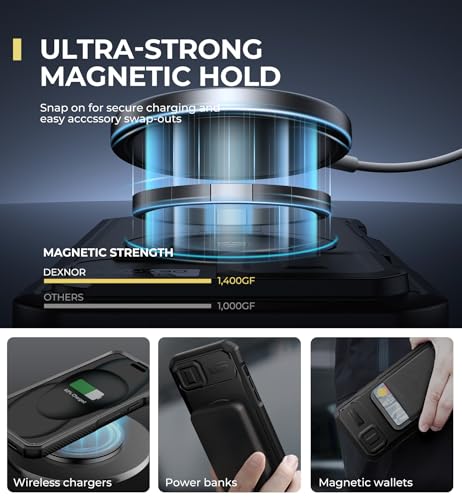 Dexnor for iPhone 15 Plus/14 Plus Case with Slide Camera Cover & Adjustable Kickstand & Built-in Screen Protector, Magsafe Rugged Shockproof Bumper Cases Heavy-Duty Magnetic Protective Cover,Black