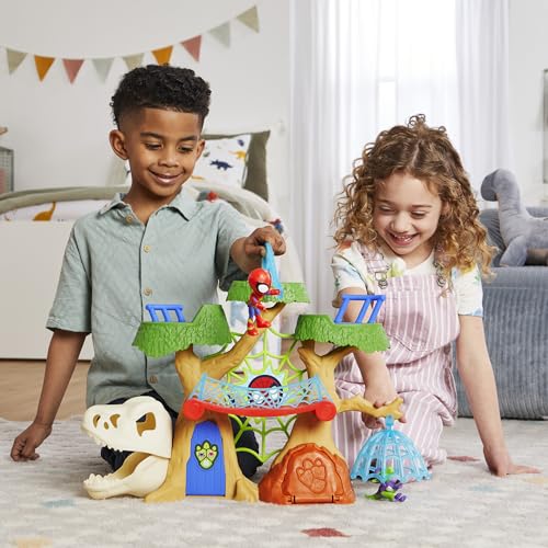 Marvel Spidey and His Amazing Friends Dino-Webs Treehouse Playset, Spider-Man & Goblin Raptor 4-Inch-Scale Action Figure Set, Ages 3 & Up