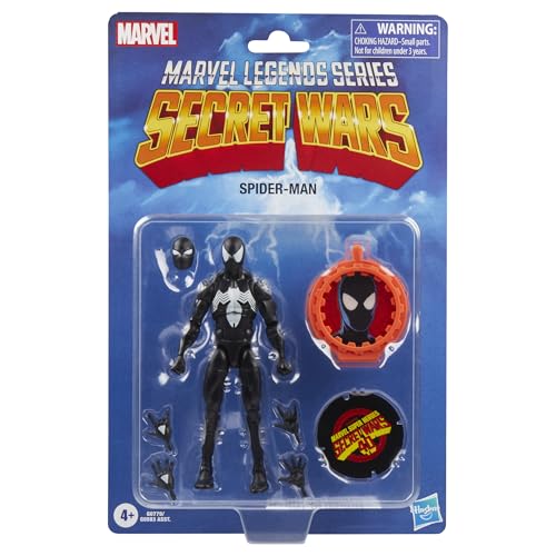 Hasbro Marvel Secret Wars Spider-Man Action Figure | Marvel Legends Retro 6 Inch Action Figure Secret Wars Wave 1 - Black Suit Spider-Man