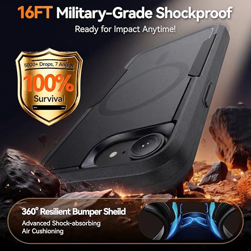 Protective Case for iPhone 17e [with Screen Protector], Heavy Duty Shockproof & 2-Layer Military-Grade Protection Phone Cover [Fit for MagSafe Accessories], for iPhone 17 e 6.1", Black