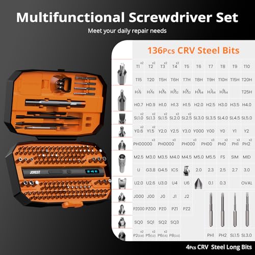 JOREST 155 in 1 Mini Electric Screwdriver Cordless, Precision Power Screwdriver Set, 5 Torque Levels (Max 0.75N.m), Gifts for Men, Magnetic Repair Tool Kit for iPhone, PC, Laptop, PS4 PS5, Xbox, Watch