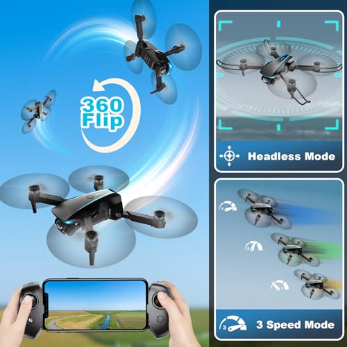 Oddire Drone with Camera - Drones for Adults, with 2 Batteries, Carrying Case, Propellers, 1080P HD Foldable Drone with Stable Hover, Trajectory Flight, Gravity Control, One Key Take Off/Land, 3D Flip