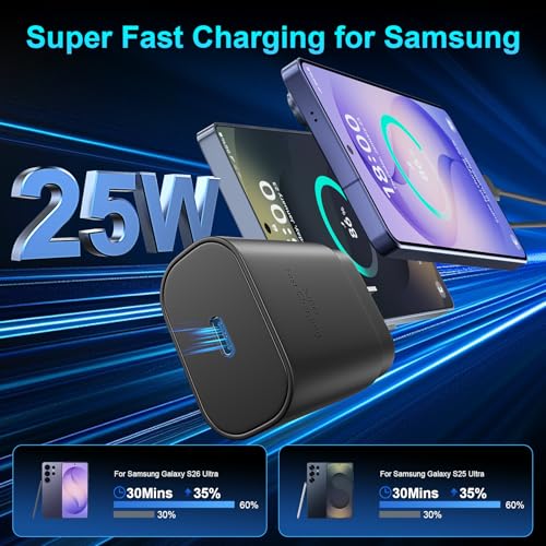 Super Fast Charger Type C, 25W USB C Wall Charger Fast Charging for Samsung Galaxy S26 Ultra/S26/S26+/S25 Ultra/S25/24 Ultra/S24/S23 Ultra/S22 Ultra with 10FT Long Android Type C Charger Cable 2Pack