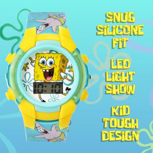 Nickelodeon Spongebob Squarepants Kids LCD Watch with LED Lights - Colorful Character Strap, Interactive Flashing Display, Comes in Collectible Tin Box