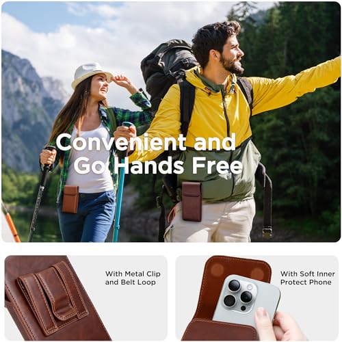 Holster for iPhone 17, 17 Pro, 16, 16 Pro, 15, 15 Pro, 14, 14 Pro, 13, 13 Pro, 12, Galaxy S26, S25, S24, Premium Leather Pouch with Belt Clip Phone Holster Belt Case, Coffee -M
