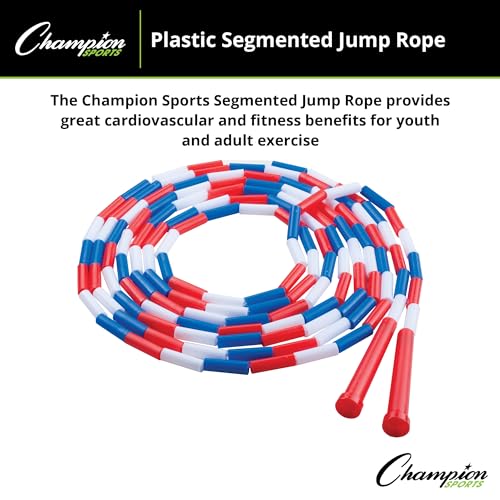 Champion Sports Plastic Segmented Jump Ropes – 7 to 16 ft Lengths – Fun, Durable Ropes for All Ages, Available in Multiple Color Options, Great for Cardiovascular Fitness & Rhythm