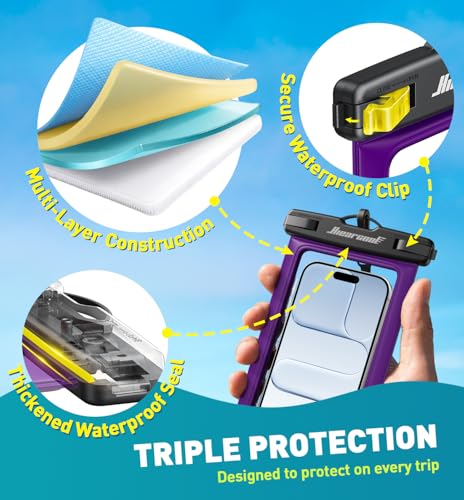 Hiearcool Universal Waterproof Phone Pouch, Dry Bag Compatible for iPhone 17 16 15 14 13 Pro Max XS Plus Samsung Galaxy S22 Cellphone Up to 8.9", IPX8 Water Proof Cell Phone Case for Beach-2Pack
