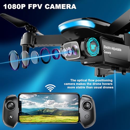 Oddire Drone with Camera - Drones for Adults, with 2 Batteries, Carrying Case, Propellers, 1080P HD Foldable Drone with Stable Hover, Trajectory Flight, Gravity Control, One Key Take Off/Land, 3D Flip