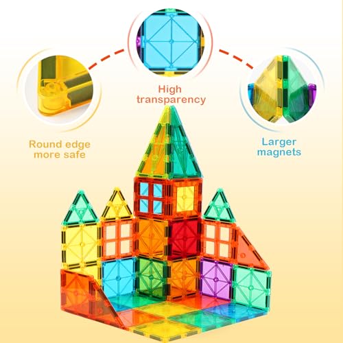 FNJO Magnetic Tiles, 110PCS Magnet Building Set, Magnetic Building Blocks,Construction STEM Learning and Playing Toys for Kids, Montessori Toy for Preschool Boys Girls