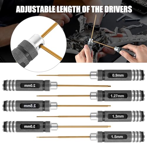 Professional RC Titanium Plated Ti Coated Hex Screwdriver Set - 7PCS Precision Hexagon Allen Kit (0.9-3.0mm) for RC Car, Drone, Helicopter, Durable RC Tool Kit