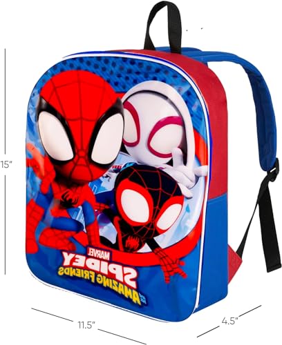 Spiderman Backpack for Boys 4-8yrs w/Padded Straps & Large Compartment - Kindergarten Backpack for Boys, Includes Spidey Water Bottle, 3D Puffy Stickers & More - Toddler Spiderman Backpack, Medium