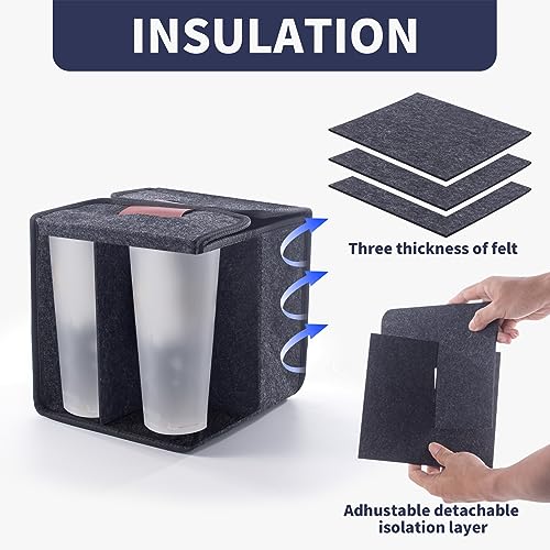 Foyego 4 Cup Drink Carrier with Handle, Reusable Insulated Drink Caddy Drink Holder for Car, Folding Portable Coffee Cup Holder Bag for Travel and Delivery