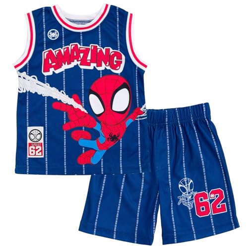 Marvel Boys' 2-Piece Basketball Jersey and Shorts Set Toddler to Big Kid | 2-Piece Coordinated Set, Breathable Mesh Fabric, Comfortable Elastic Waistband, Pull-On Style