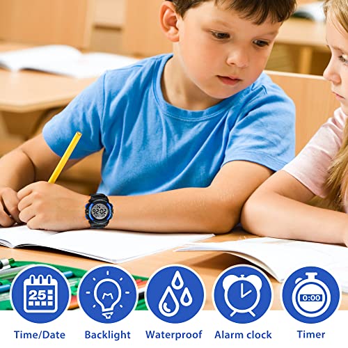 Kids Watch,Boys Watch for 3-15 Year Old Boys,Digital Sport Outdoor Multifunctional Chronograph LED 50 M Waterproof Alarm Calendar Analog Watch for Children with Silicone Band,Kids Gift