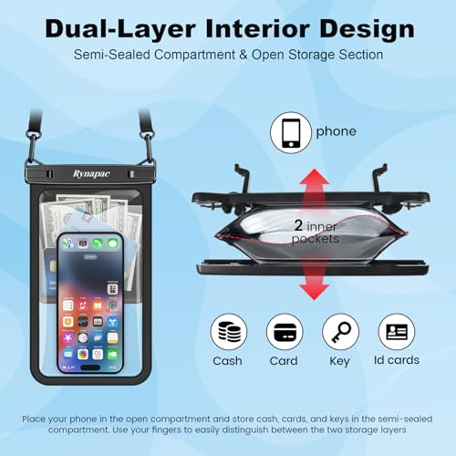[Up to 10"] Large Waterproof Phone Pouch Bag - 2Pack Waterproof Phone Case for iPhone 16 15 14 13 Pro Max Galaxy S24 S23 S22, IPX8 Cell Phone Water Protector Pouch Beach Essentials Travel Must Haves