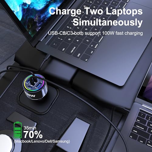 320W USB C Car Charger, 6 Ports Type C Car Charger, PD3.0/QC4.0/PPS Super Fast Charging for iPhone 17/16/15 Series, Galaxy S25/S24/23, iPad, MacBook Pro/Air, Laptop (Black)