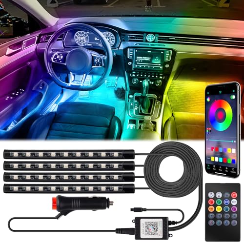 BFXM Car Interior Lights, 12V LED Strip Lights with Cigarette Lighter Adapter, Ambient Lighting Car Accessories, App & Remote Control Music Sync Color Change Lights for Truck Car Decor (36LED Beads)