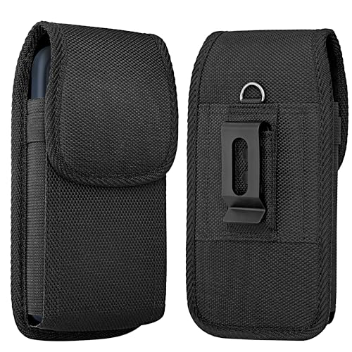 Holster for iPhone 17 16 15 14 13 12 11 Xs X XR/Pro Models, Cell Phone Belt Holder Case with Clip for Men, Heavy Duty Nylon Pouch (Fits Phone with Otterbox Cover on) Black