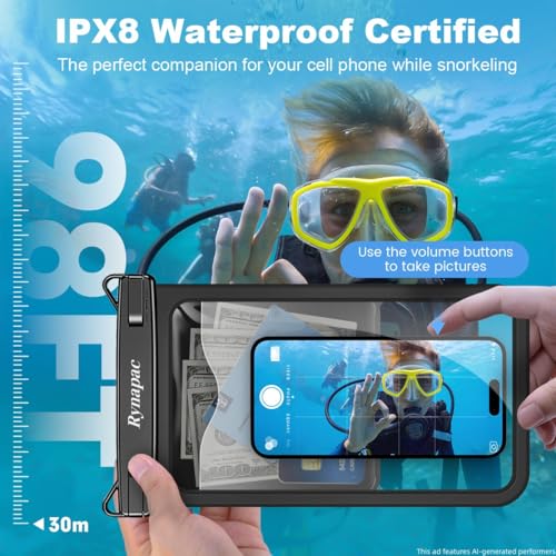 [Up to 10"] Large Waterproof Phone Pouch Bag - 2Pack Waterproof Phone Case for iPhone 16 15 14 13 Pro Max Galaxy S24 S23 S22, IPX8 Cell Phone Water Protector Pouch Beach Essentials Travel Must Haves