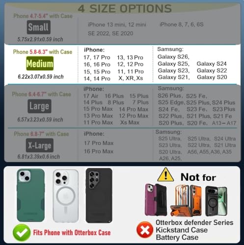 Holster for iPhone 17 16 15 14 13 12 11 Xs X XR/Pro Models, Cell Phone Belt Holder Case with Clip for Men, Heavy Duty Nylon Pouch (Fits Phone with Otterbox Cover on) Black