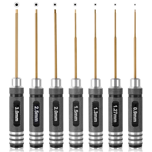 Professional RC Titanium Plated Ti Coated Hex Screwdriver Set - 7PCS Precision Hexagon Allen Kit (0.9-3.0mm) for RC Car, Drone, Helicopter, Durable RC Tool Kit