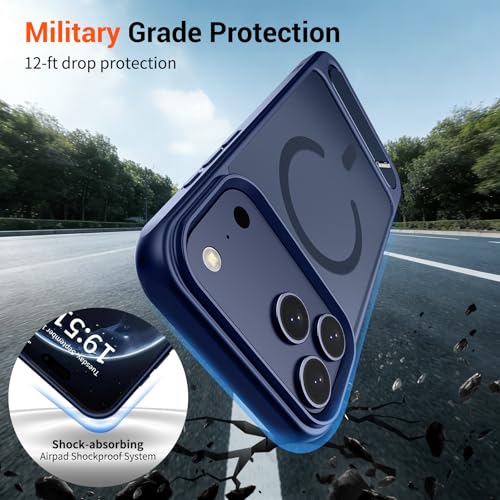 SUPFINE Magnetic for iPhone 17 Pro Case (Built-in Invisible Kickstand)(Compatible with MagSafe)(Military Grade Drop Protection) Translucent Matte Shockproof Phone Cover,Deep Blue