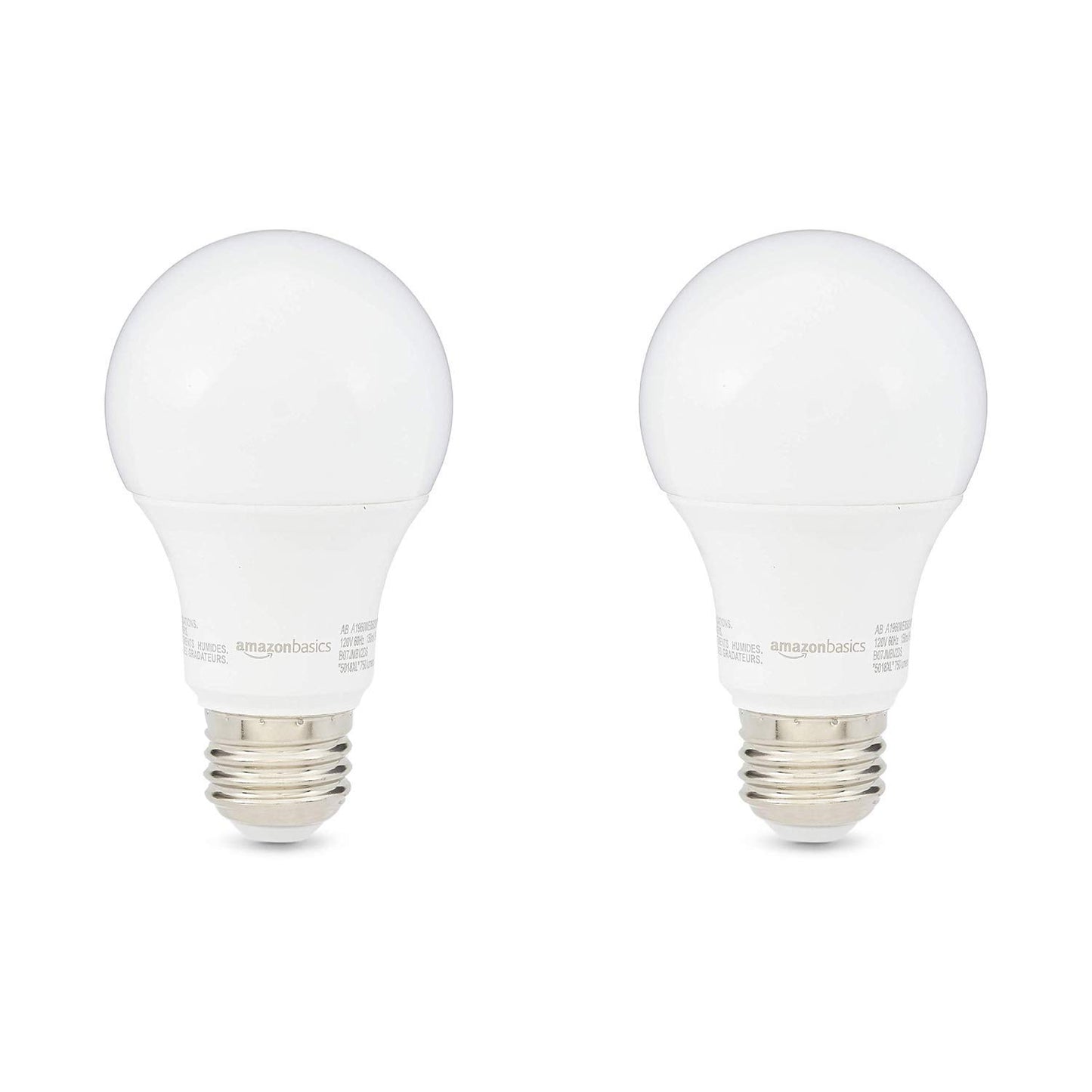 Basics A19 LED Light Bulbs – 60W Equivalent, 9W Energy Efficient, Soft White 2700K, E26 Base, 2-Pack, Non-Dimmable