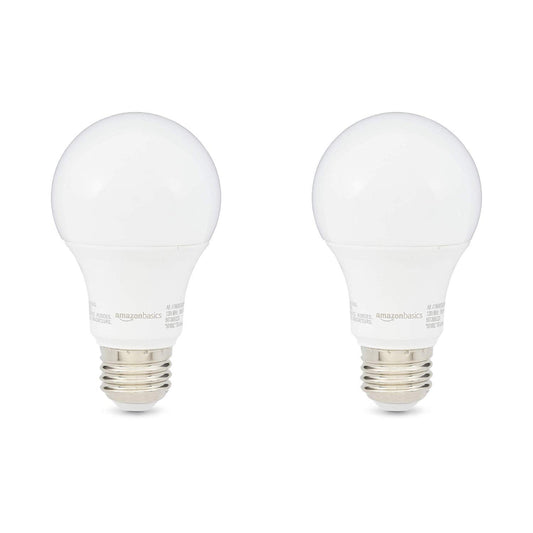 Basics A19 LED Light Bulbs – 60W Equivalent, 9W Energy Efficient, Soft White 2700K, E26 Base, 2-Pack, Non-Dimmable