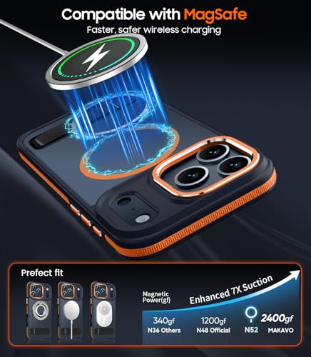 MAKAVO Magnetic for iPhone 17 Pro Case with Stand, Compatible with MagSafe, Slim Translucent Matte Military-Grade Drop Protection Phone Cover, Orange