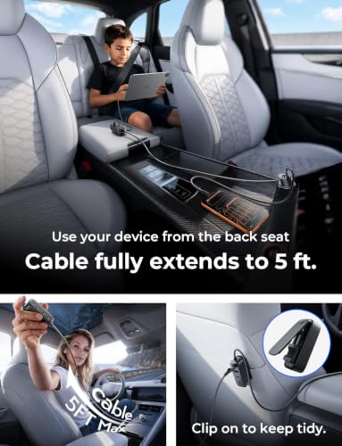 AINOPE 108W Multiple Ports Car Charger, Cigarette Lighter USB Charger, PD&QC Car Charger Adapter Fast Charging for iPhone 17 [+5FT Cable], 12V Road Trip Essentials for Kids, Car Accesories