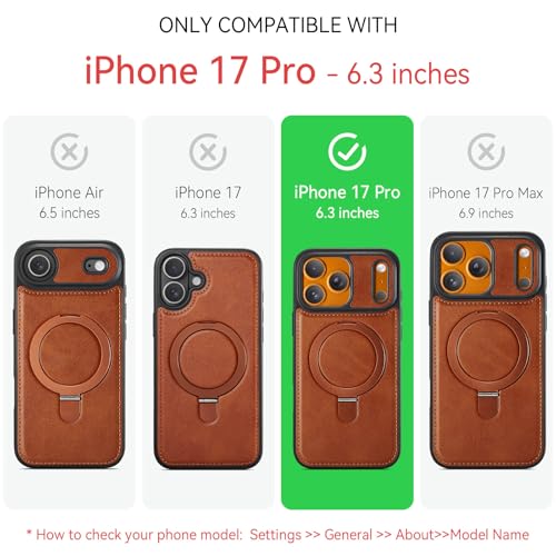 for iPhone 17 Pro Case with Stand Compatible with Magsafe, Brown | Magnetic Kickstand, with Tempered Glass Screen Protector, Durable PU Leather, Slim fit, Drop Proof Protective Phone Cover