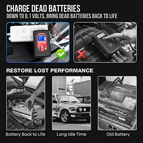 1.75-Amp Car Battery Charger, 6V and 12V Smart Fully Automatic Battery Charger Maintainer, Trickle Charger, Battery Desulfator for Car, Lawn Mower, Motorcycle, Boat, Marine Lead Acid Batteries