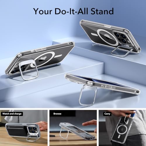 ESR for iPhone 15 Pro Case, Compatible with MagSafe, Military-Grade Protective Clear Case for iPhone 15 Pro,Built-in Stash Stand Phone Case, Scratch-Resistant Back Cover, Classic Series,Clear