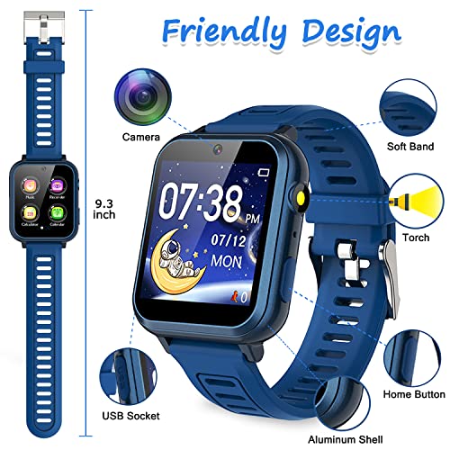 Wiszodet Kids Smart Game Watch with 39 Games HD Touch Screen Video Camera Music Player Pedometer Flashlight Alarm Clock 12/24 hr, Gifts for 5-12 Year Olds Boys
