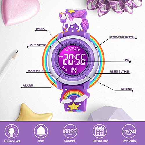 3D Cartoon Waterproof Watches for Girls with Alarm - Best Toys Gifts for Girls Age 3-12