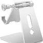 Adjustable Cell Phone Stand, OMOTON Aluminum Desktop Cellphone Stand with Anti-Slip Base and Convenient Charging Port, Fits All Smart Phones, Silver