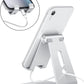 Adjustable Cell Phone Stand, OMOTON Aluminum Desktop Cellphone Stand with Anti-Slip Base and Convenient Charging Port, Fits All Smart Phones, Silver
